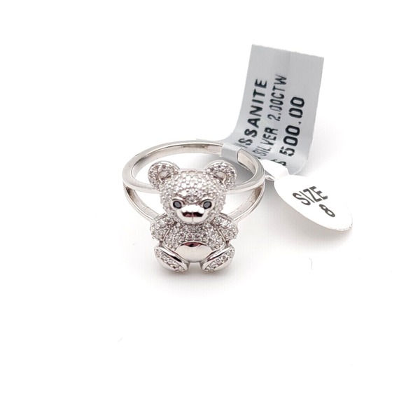 AXNT Jewelry - 2.00 Ctw Moissanite Teddy Bear Ring – 925 Silver Plated, GRA Certified